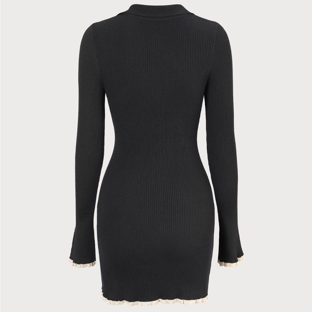 RIHOAS The Black V Neck Contrast Trim Knit Mini Dress - Picture 7 of 8